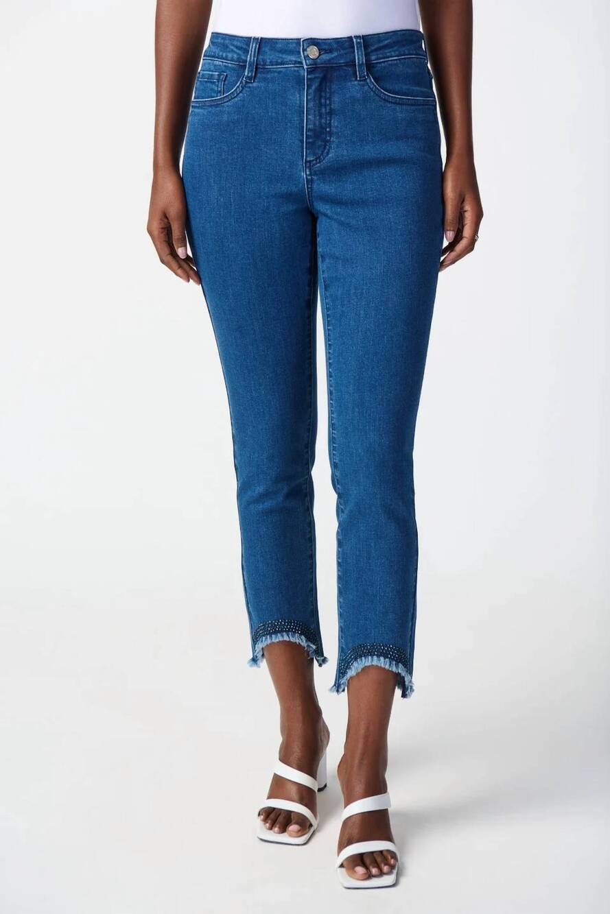 NEW JOSEPH RIBKOFF embellished hem jeans in denim blue